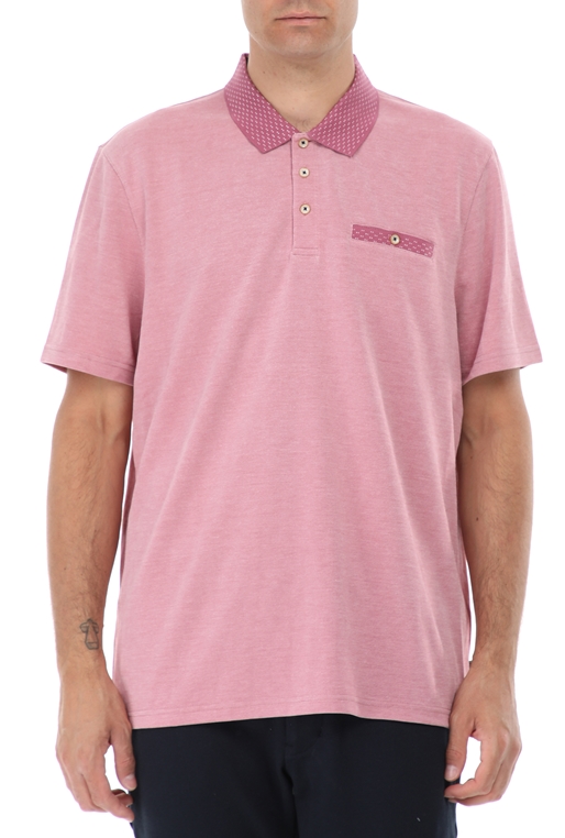 TED BAKER-Ανδρική polo μπλούζα TED BAKER CAROSEL ροζ
